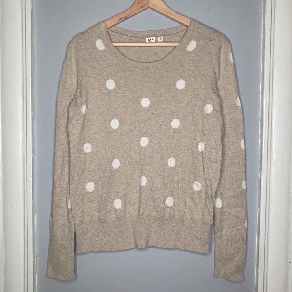GAP Beige Polka Dot Crewneck Cotton Sweater Tan S
